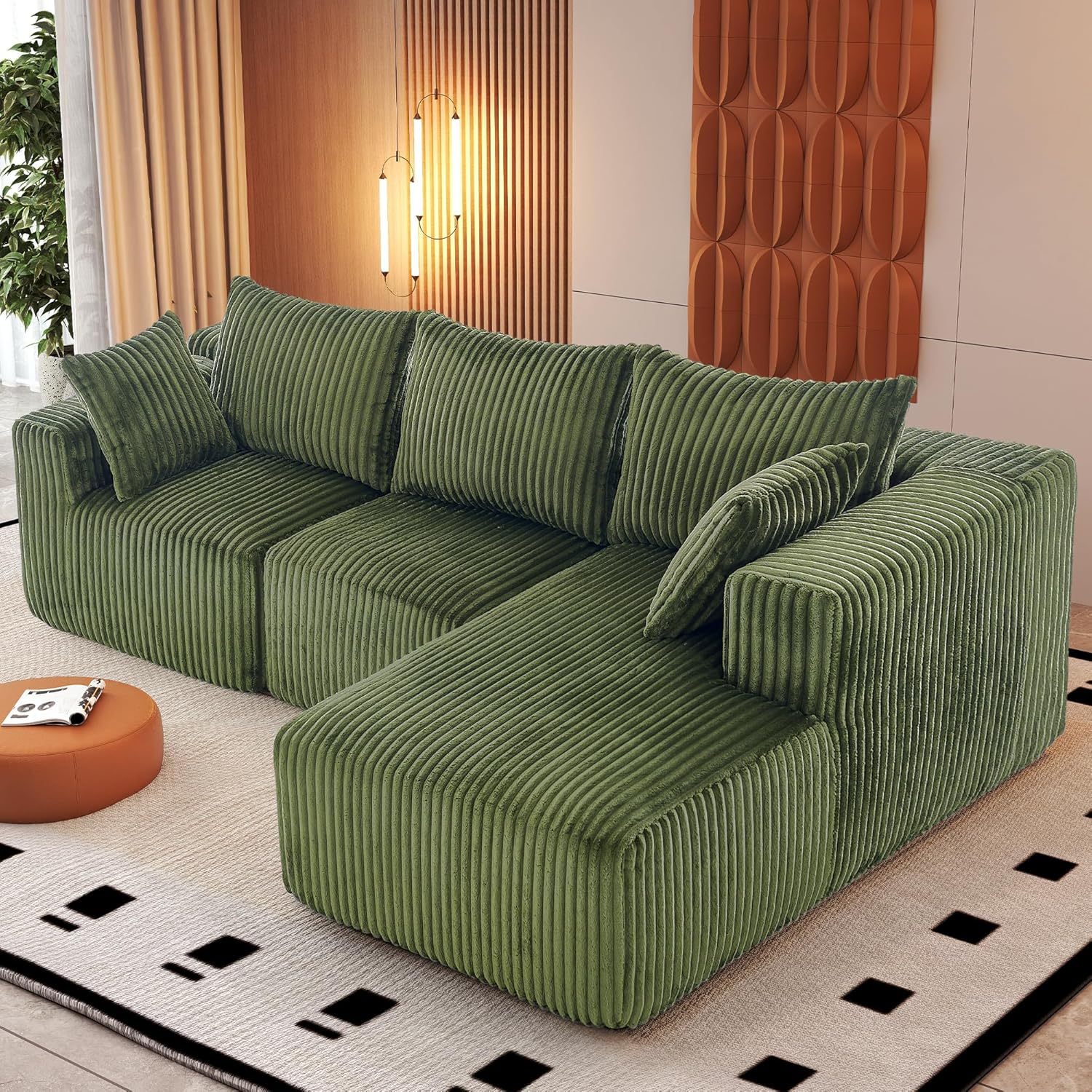 InstaPuff 102" Plush Corduroy free-installation sofa with Chaise