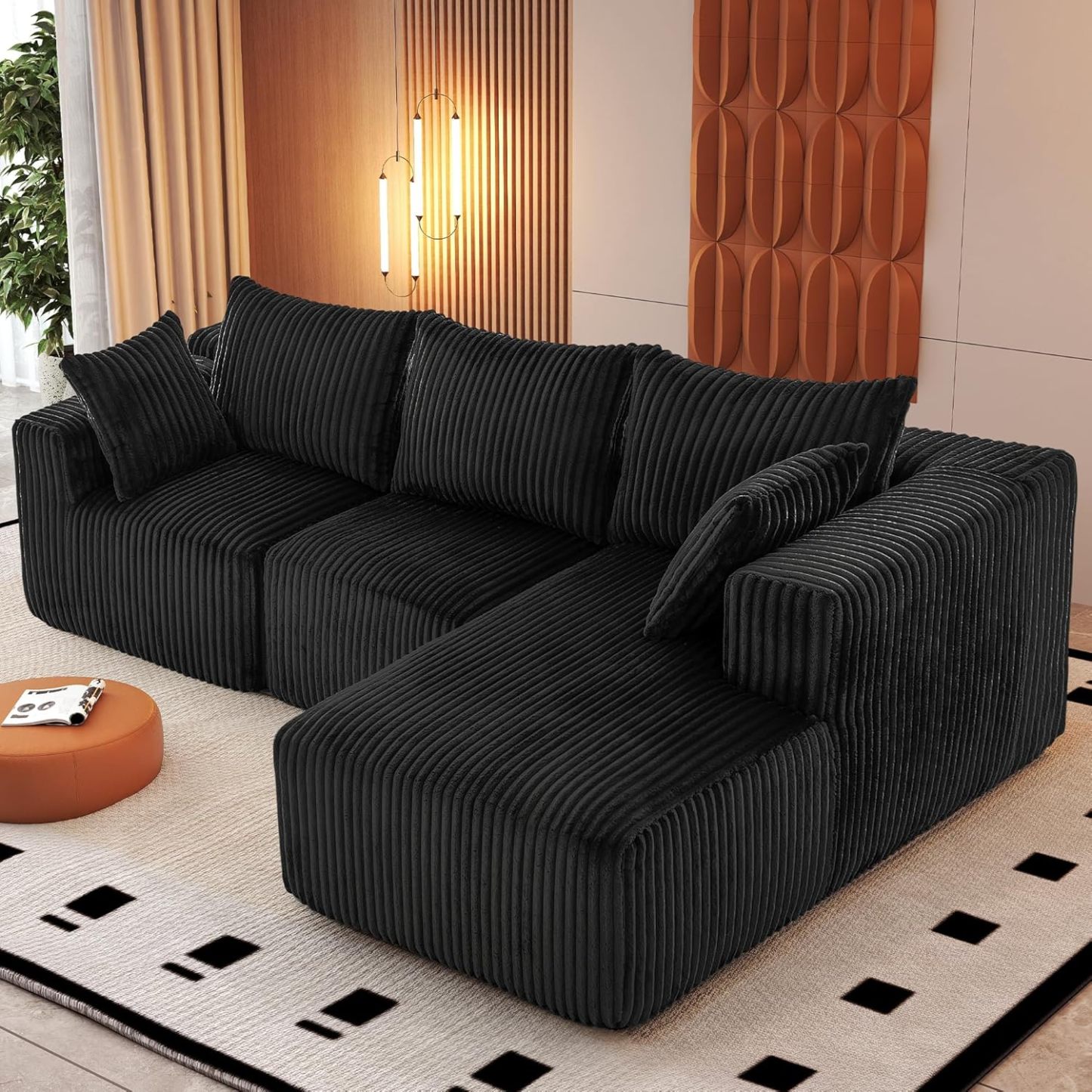 InstaPuff 102" Plush Corduroy free-installation sofa with Chaise