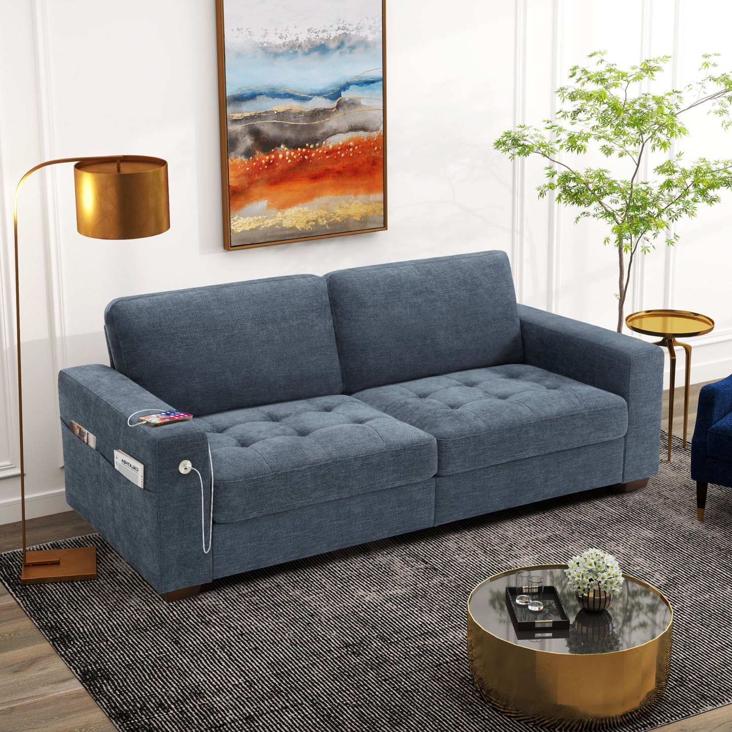 Classic 70" & 89" Modern Sofa with USB Charging