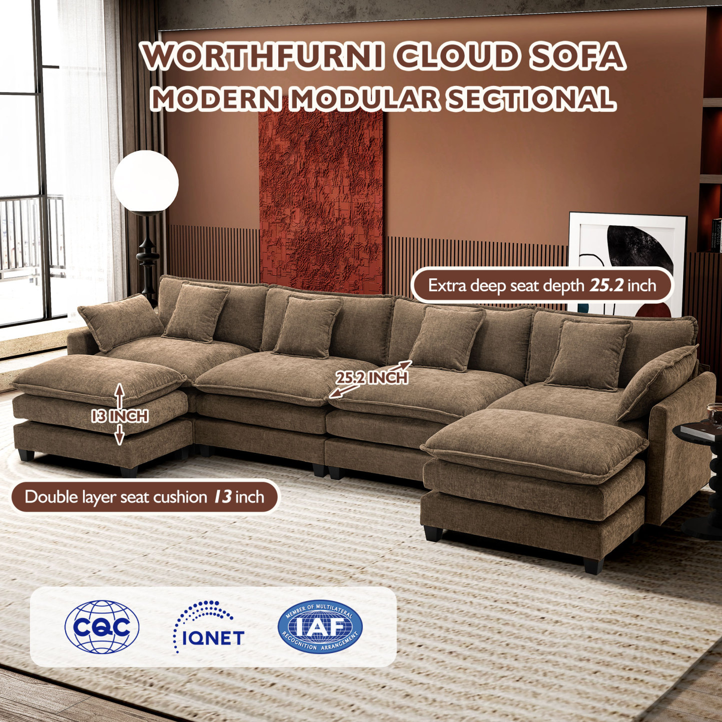 Cloudy 149.2'' Luxury Thickened Cushion Sectional Sofa