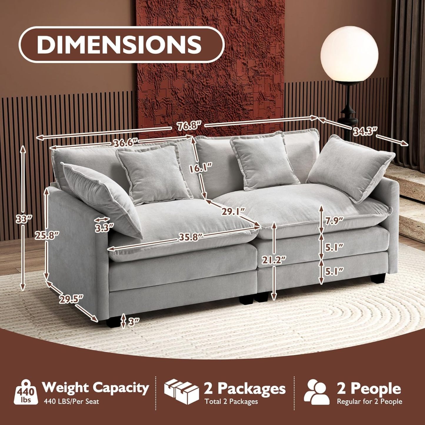 Cloudy 149.2'' Luxury Thickened Cushion Sectional Sofa
