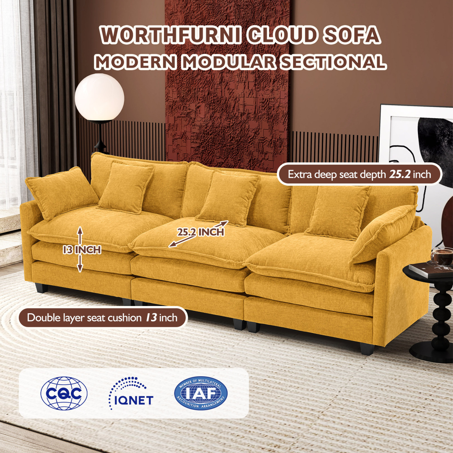 Cloudy 149.2'' Luxury Thickened Cushion Sectional Sofa