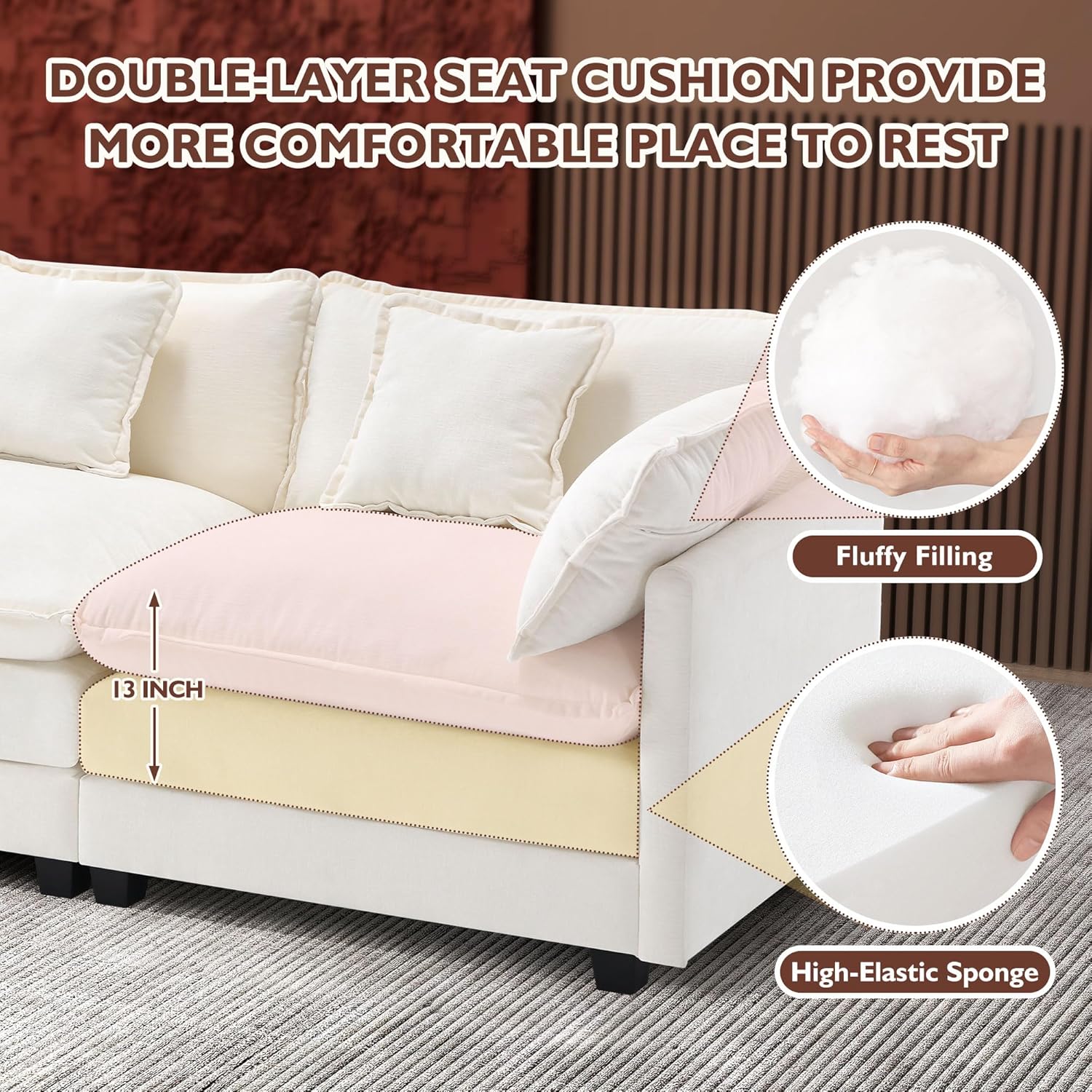 Cloudy 149.2'' Luxury Thickened Cushion Sectional Sofa