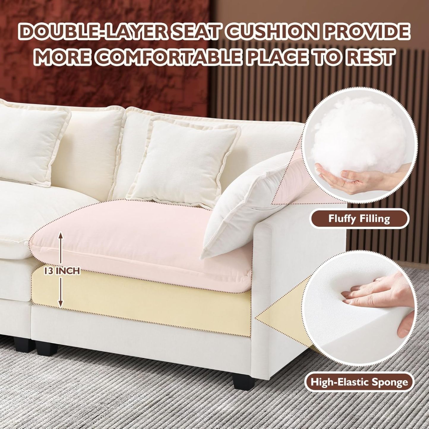 Cloudy 149.2'' Luxury Thickened Cushion Sectional Sofa