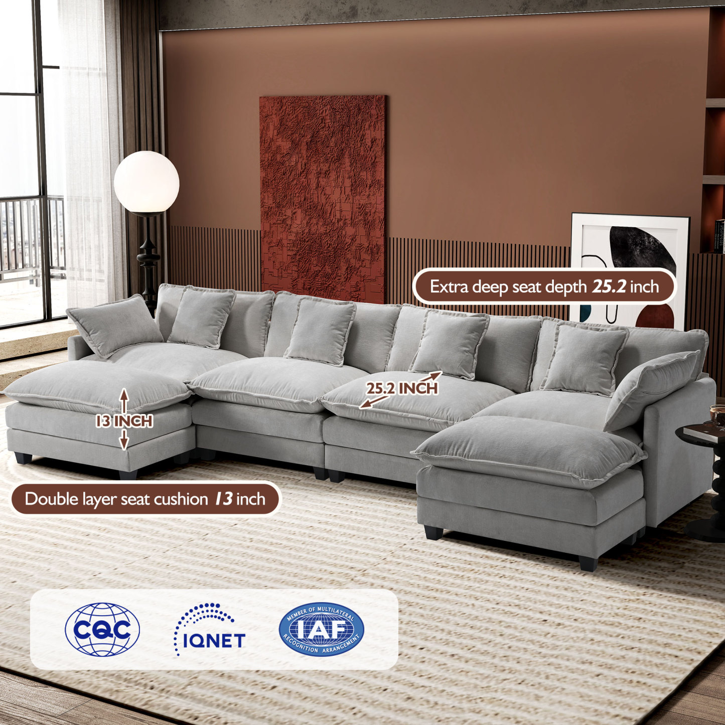 Cloudy 149.2'' Luxury Thickened Cushion Sectional Sofa
