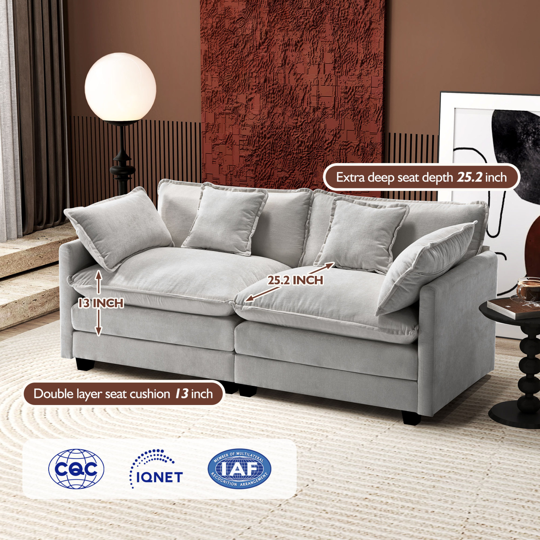 Cloudy 149.2'' Luxury Thickened Cushion Sectional Sofa