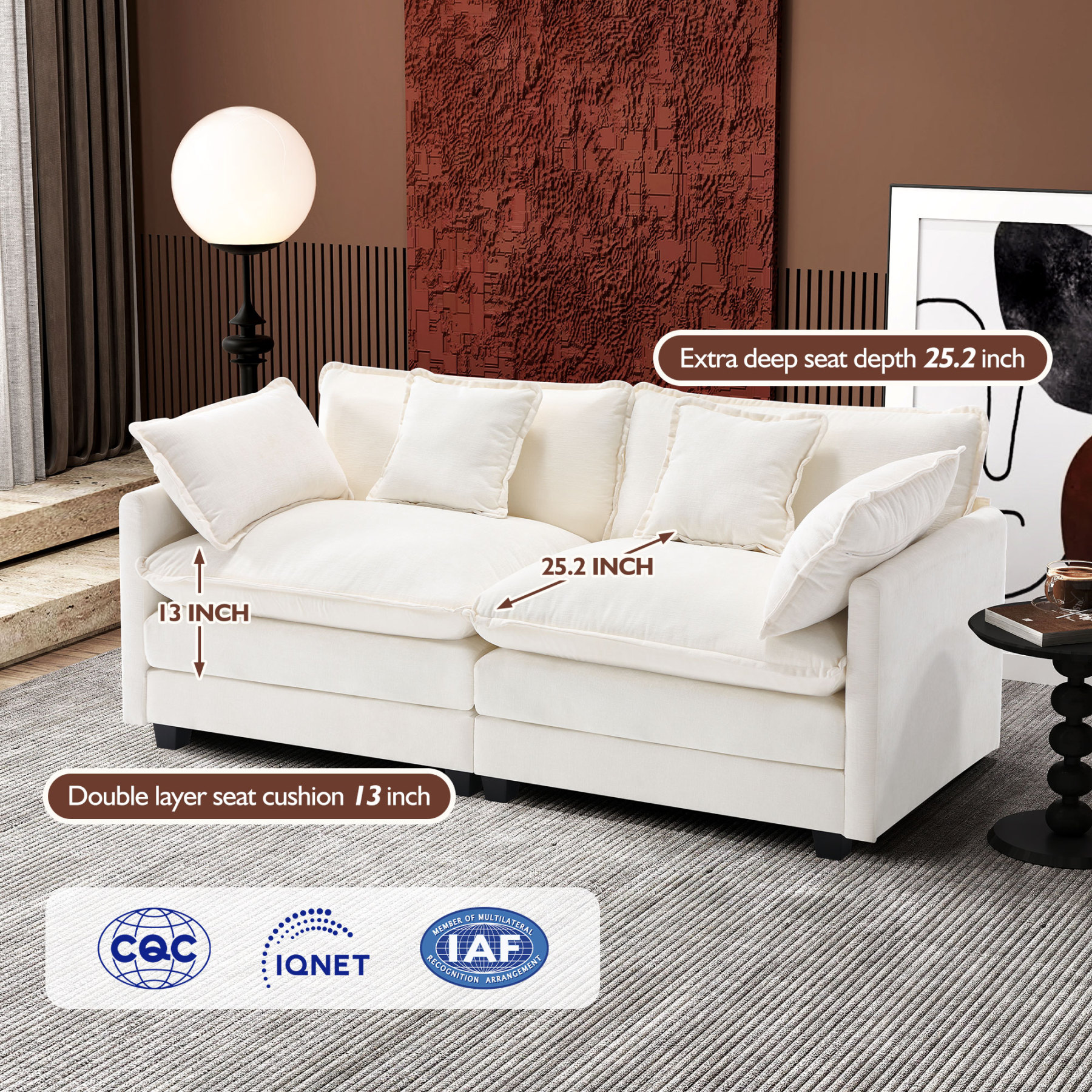 Cloudy 149.2'' Luxury Thickened Cushion Sectional Sofa