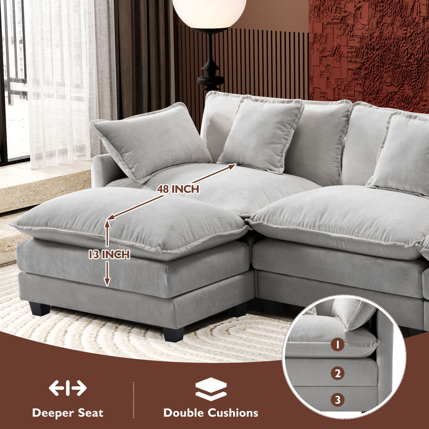 Cloudy 149.2'' Luxury Thickened Cushion Sectional Sofa