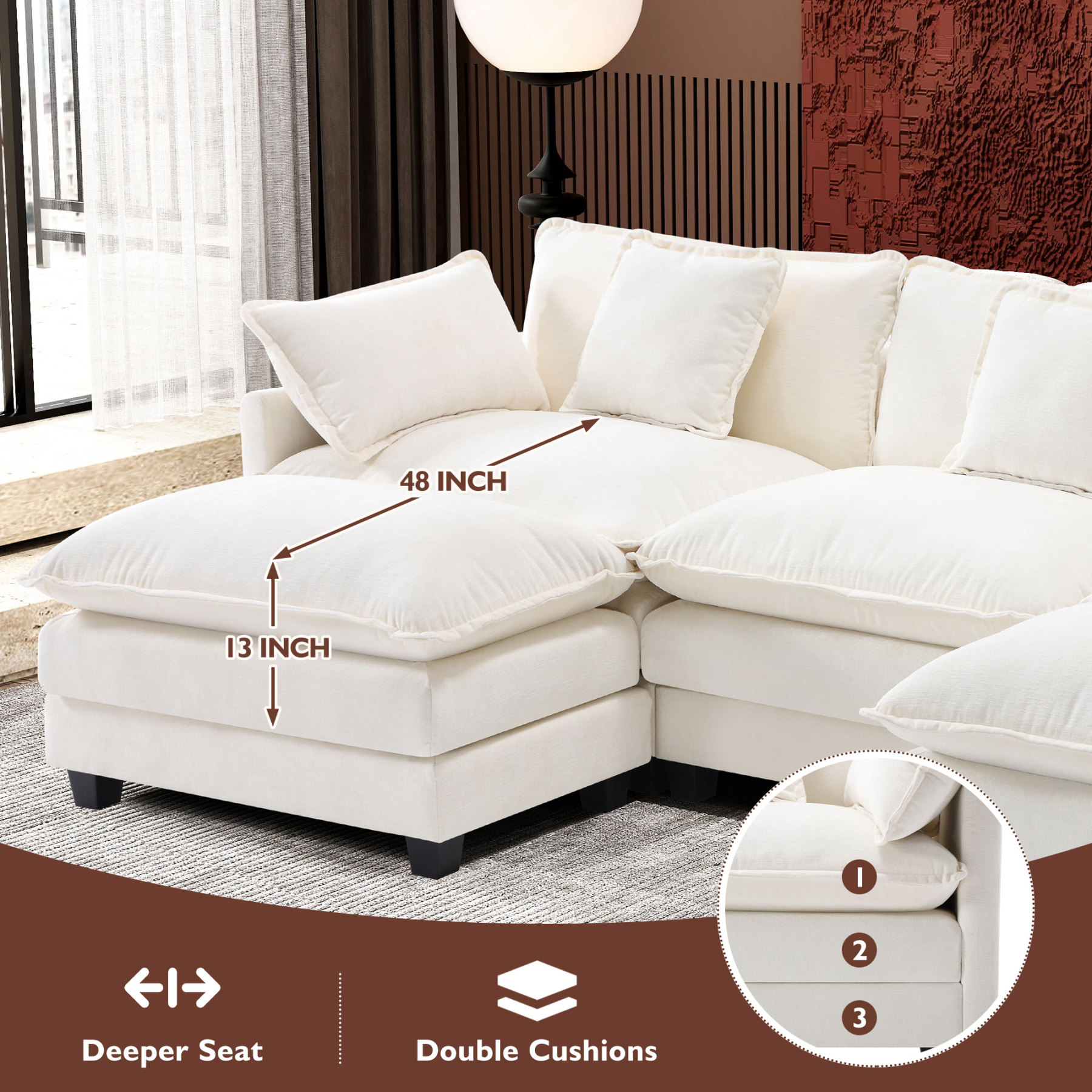 Cloudy 149.2'' Luxury Thickened Cushion Sectional Sofa