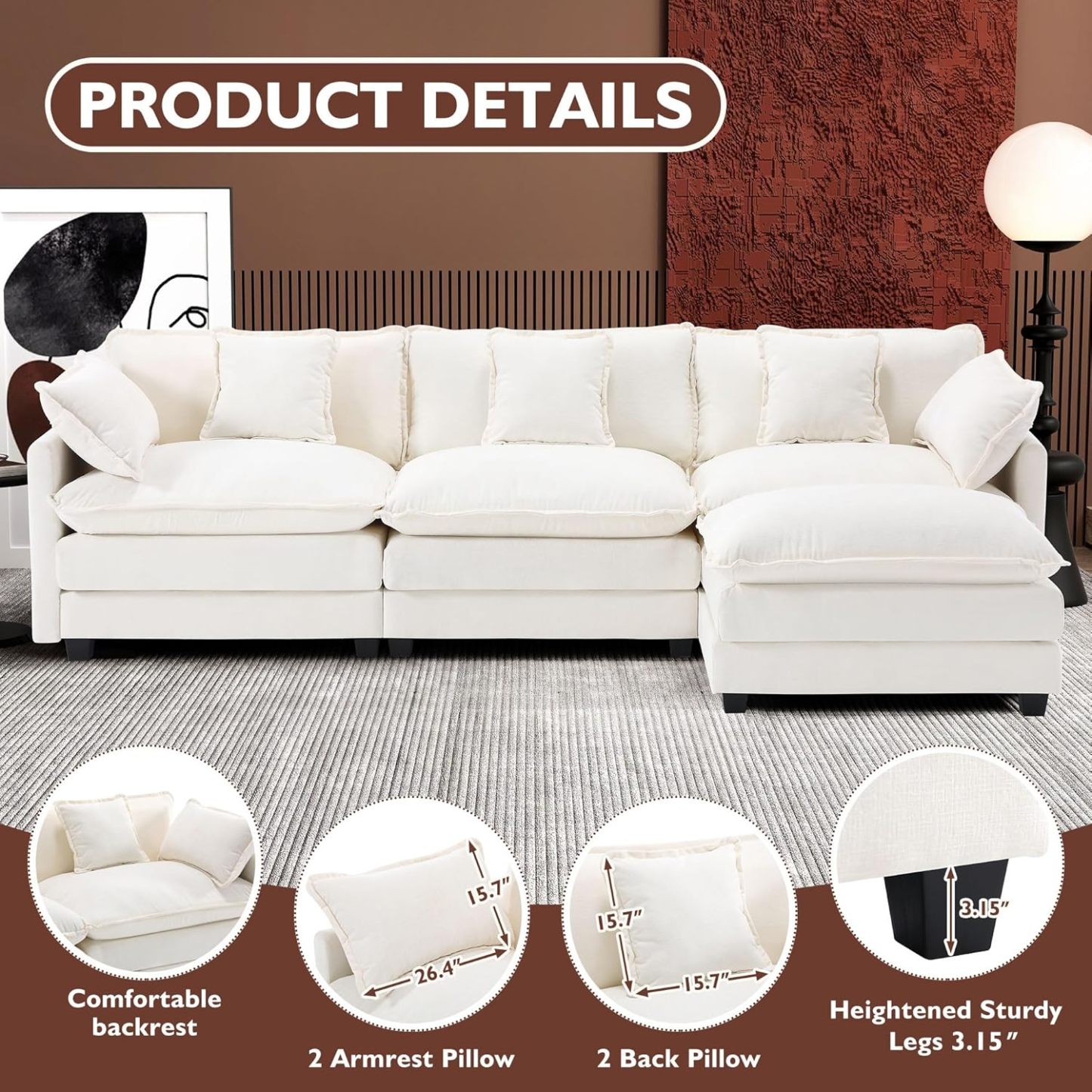 Cloudy 149.2'' Luxury Thickened Cushion Sectional Sofa