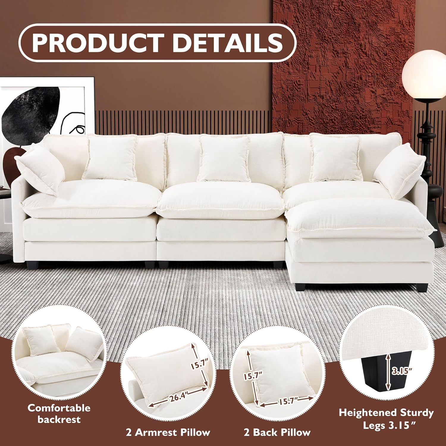 Cloudy 149.2'' Luxury Thickened Cushion Sectional Sofa