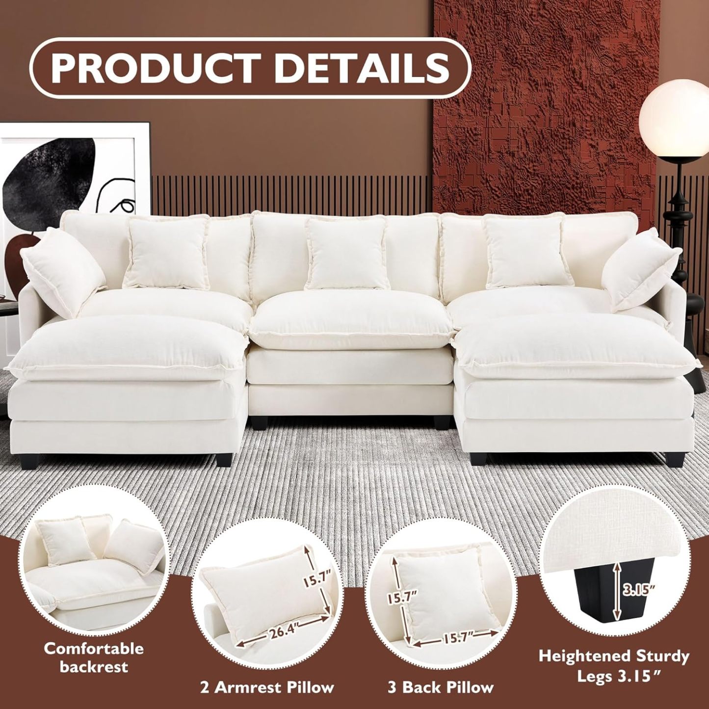 Cloudy 149.2'' Luxury Thickened Cushion Sectional Sofa
