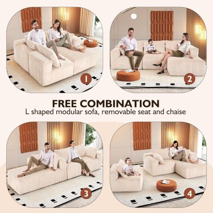 InstaPuff 102" Plush Corduroy free-installation sofa with Chaise