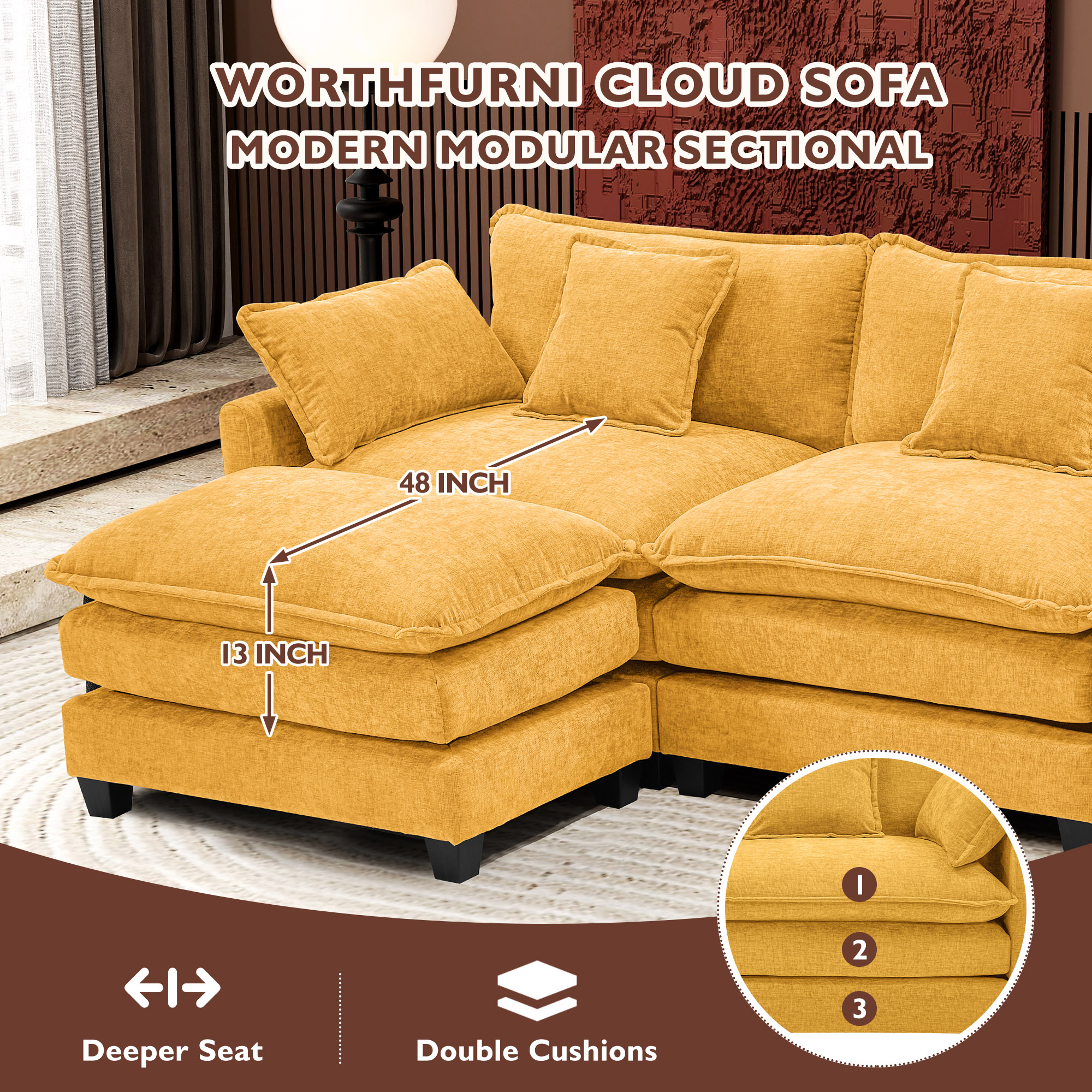 Cloudy 149.2'' Luxury Thickened Cushion Sectional Sofa