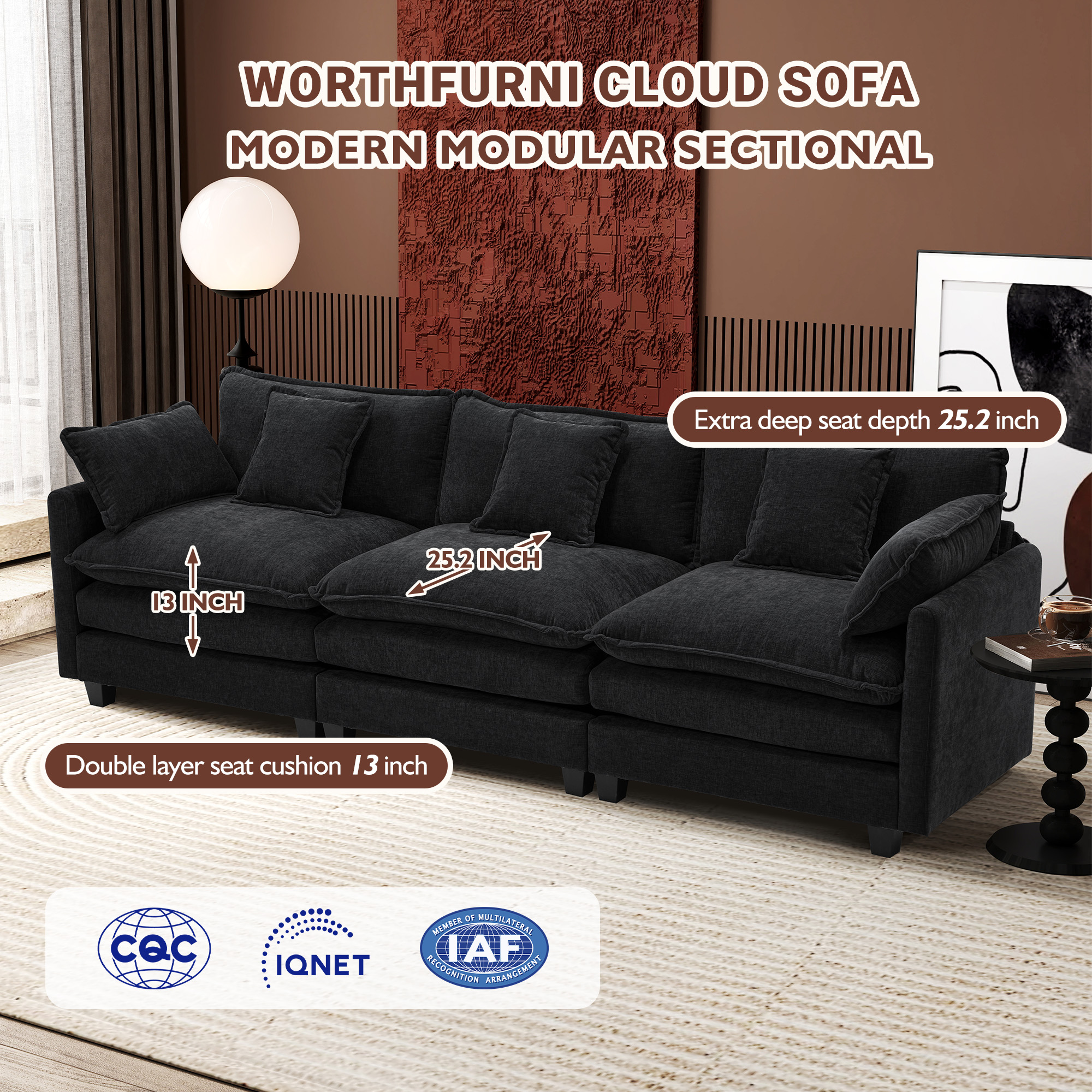 Cloudy 149.2'' Luxury Thickened Cushion Sectional Sofa