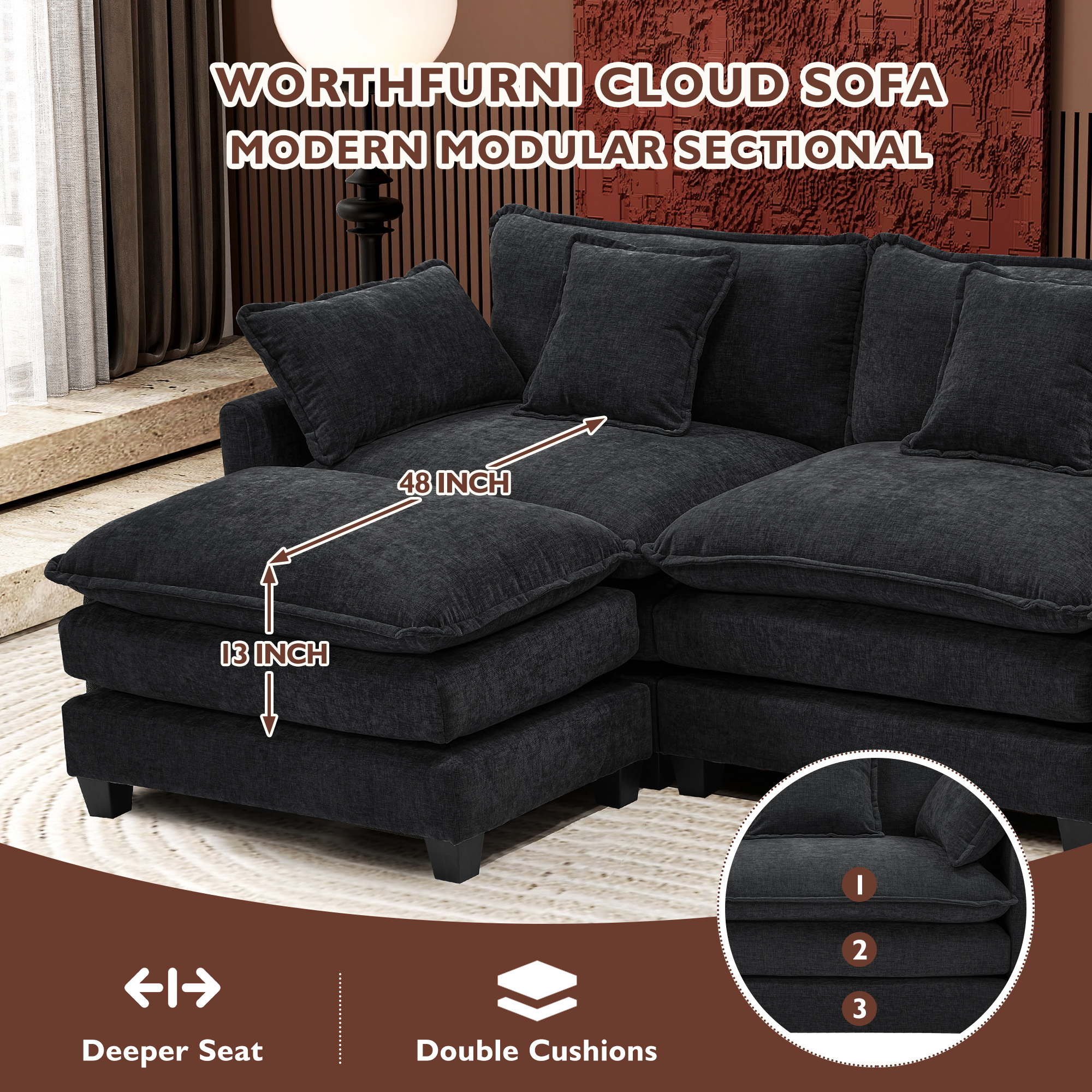 Cloudy 149.2'' Luxury Thickened Cushion Sectional Sofa