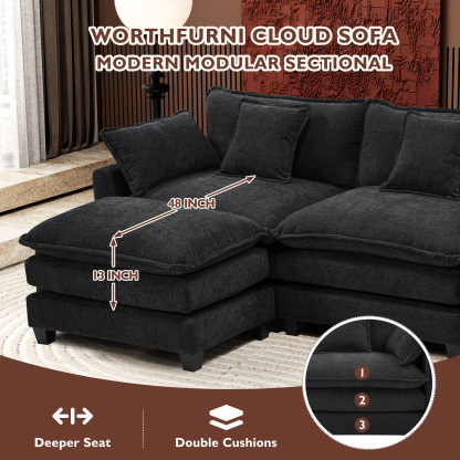 Cloudy 149.2'' Luxury Thickened Cushion Sectional Sofa