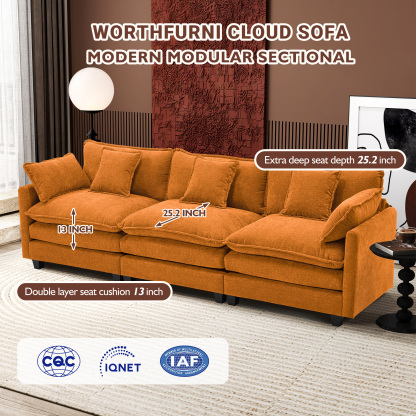 Cloudy 149.2'' Luxury Thickened Cushion Sectional Sofa