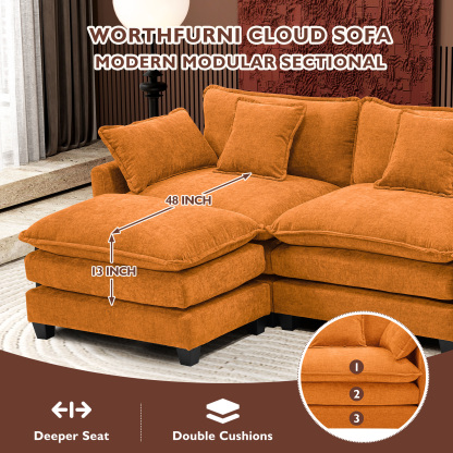 Cloudy 149.2'' Luxury Thickened Cushion Sectional Sofa