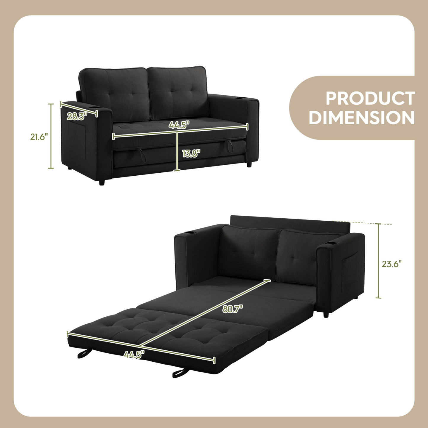 2 in 1 Convertible Sleeper Sofa Bed
