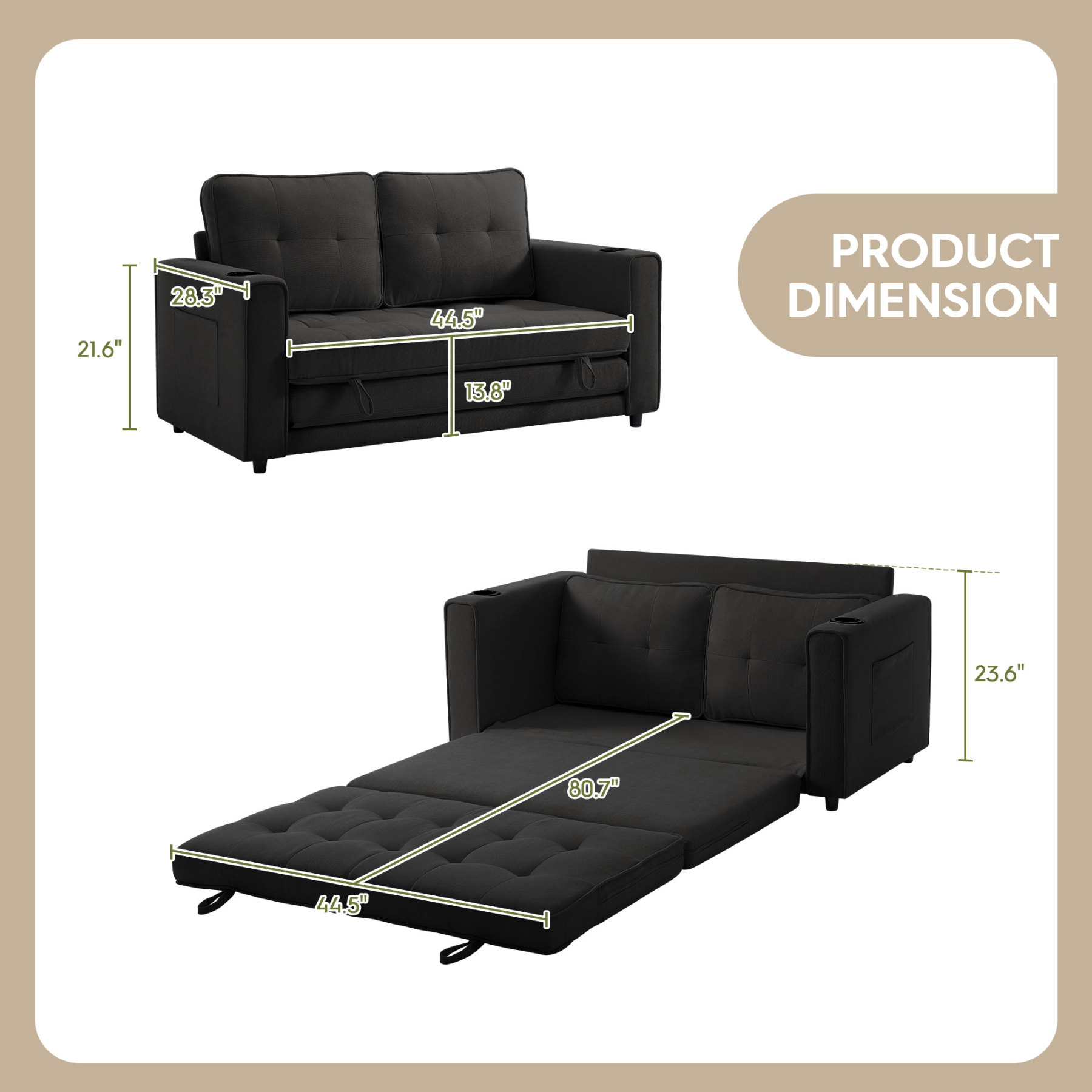 2 in 1 Convertible Sleeper Sofa Bed