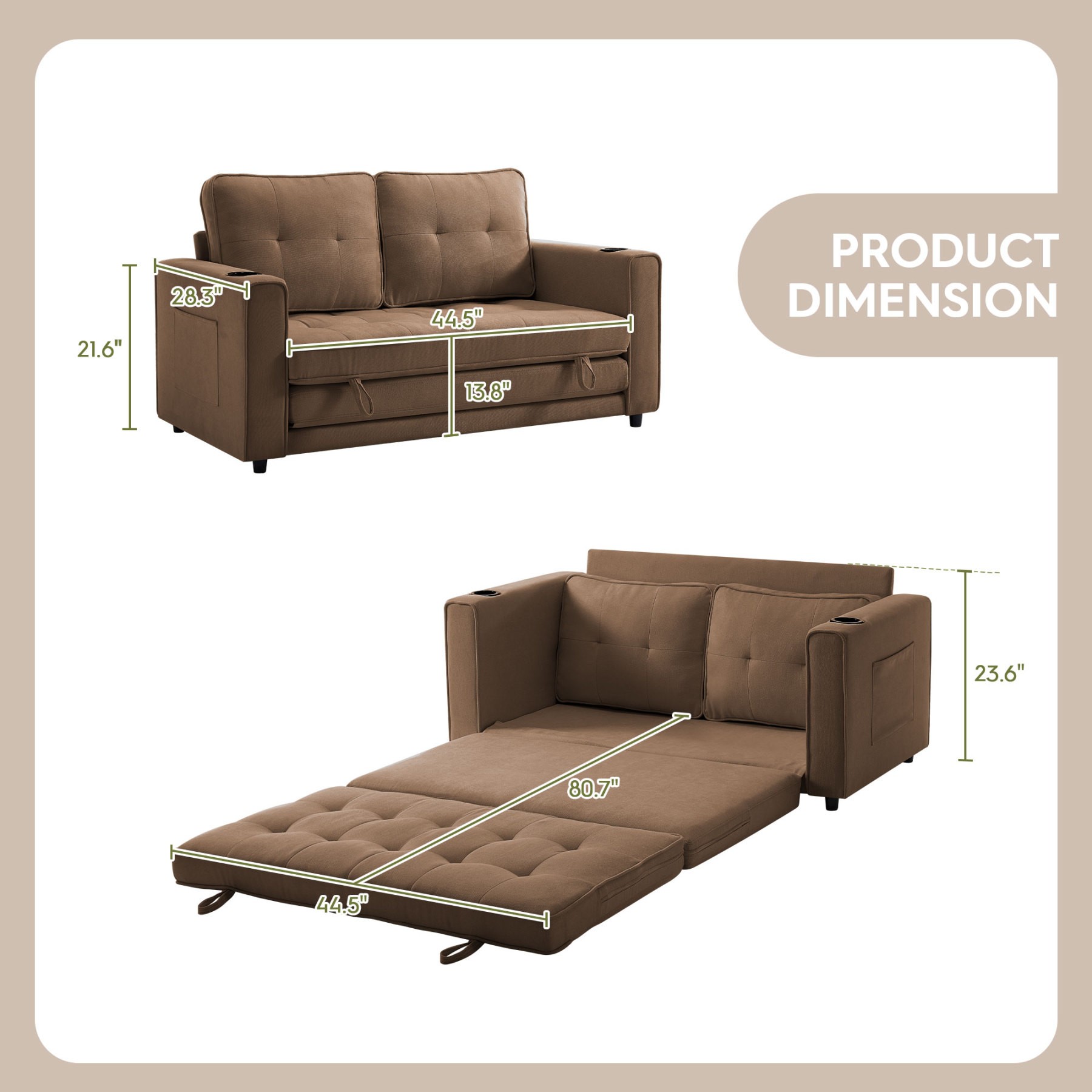 2 in 1 Convertible Sleeper Sofa Bed