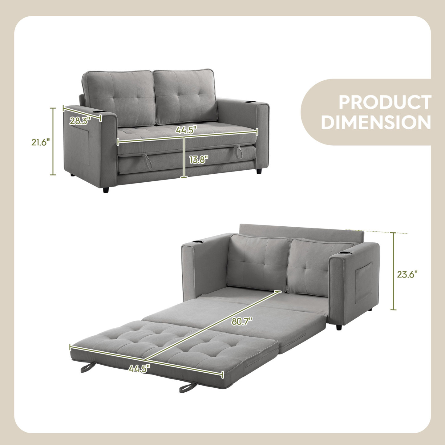 2 in 1 Convertible Sleeper Sofa Bed