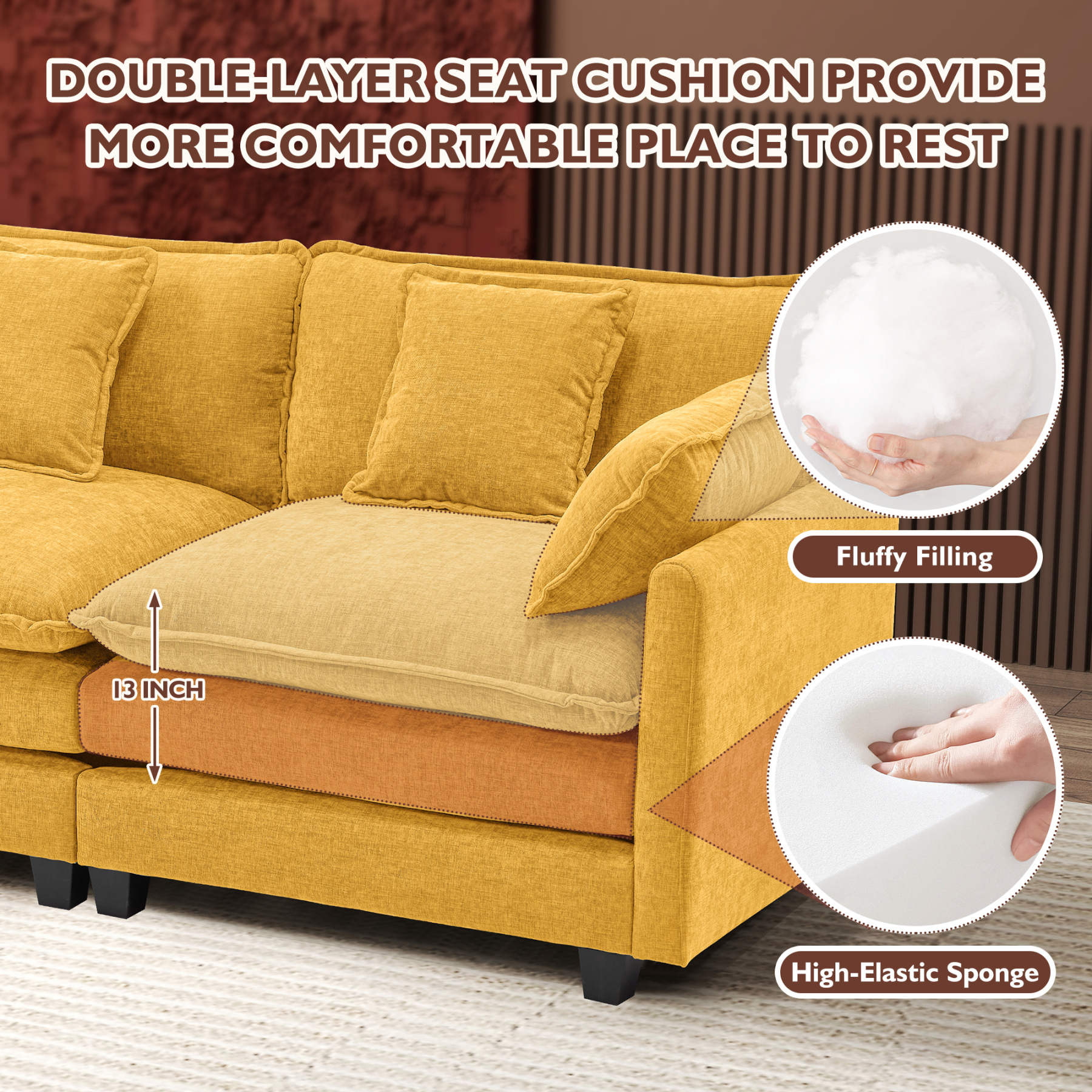 Cloudy 149.2'' Luxury Thickened Cushion Sectional Sofa