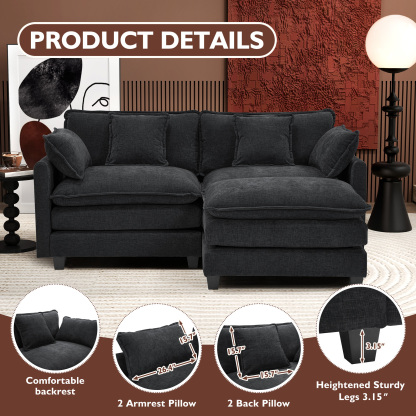 Cloudy 149.2'' Luxury Thickened Cushion Sectional Sofa
