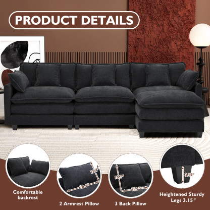Cloudy 149.2'' Luxury Thickened Cushion Sectional Sofa