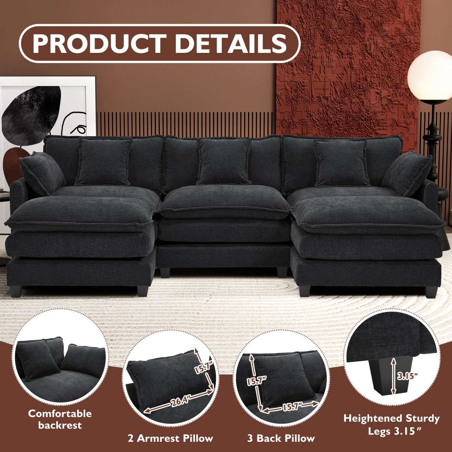 Cloudy 149.2'' Luxury Thickened Cushion Sectional Sofa