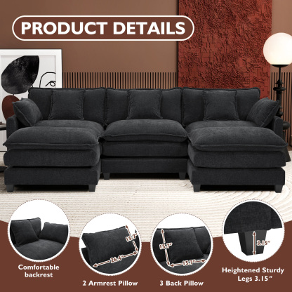 Cloudy 149.2'' Luxury Thickened Cushion Sectional Sofa