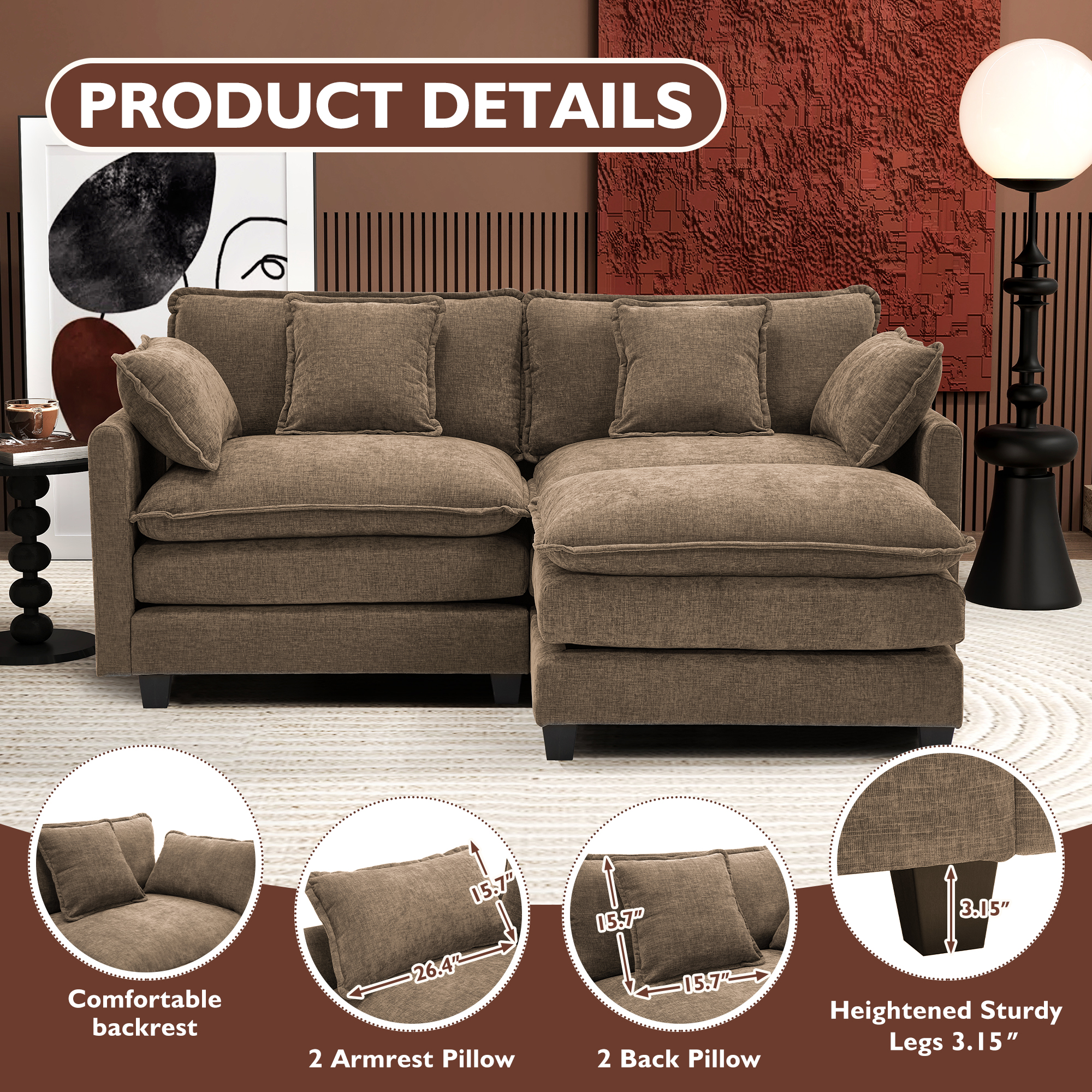 Cloudy 149.2'' Luxury Thickened Cushion Sectional Sofa