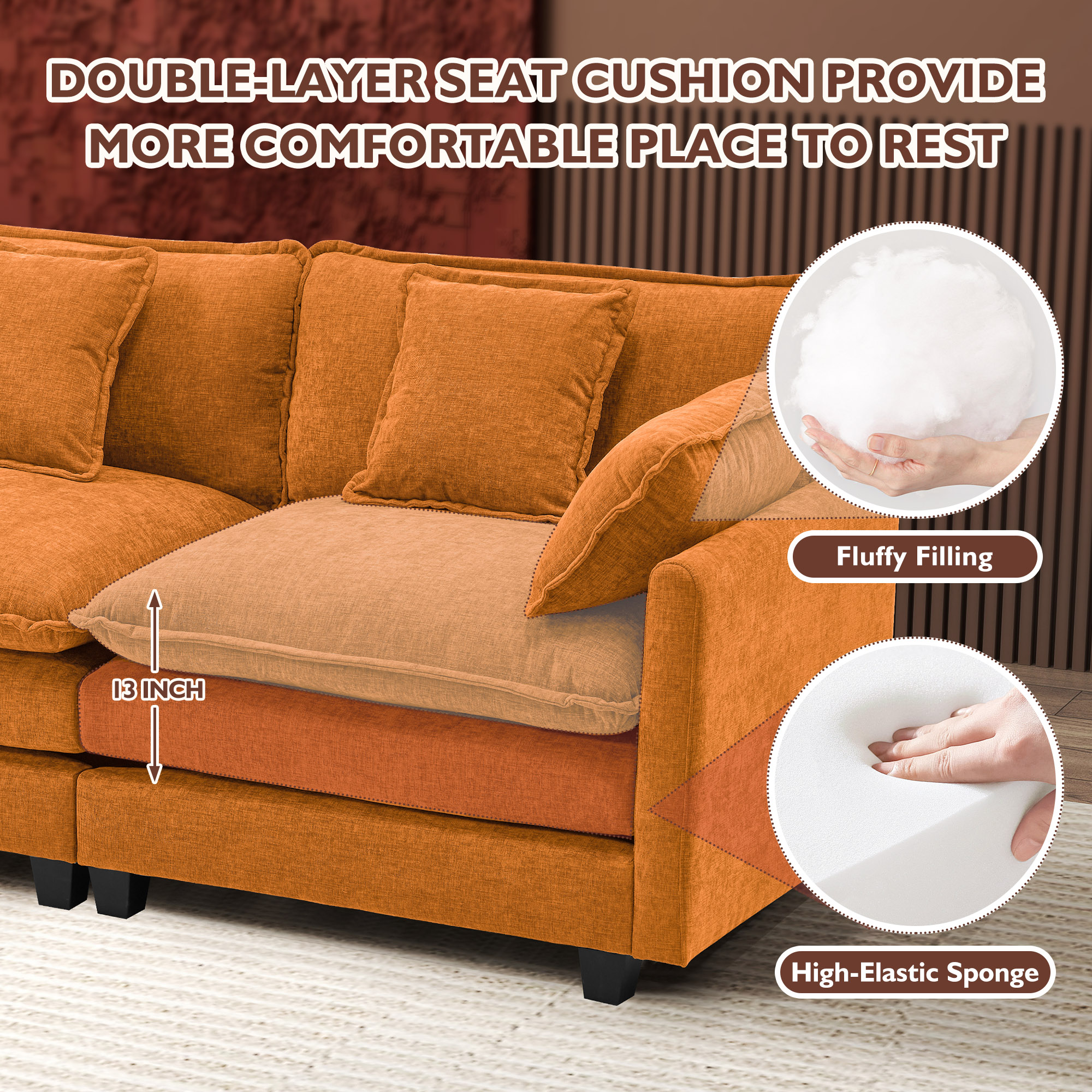 Cloudy 149.2'' Luxury Thickened Cushion Sectional Sofa