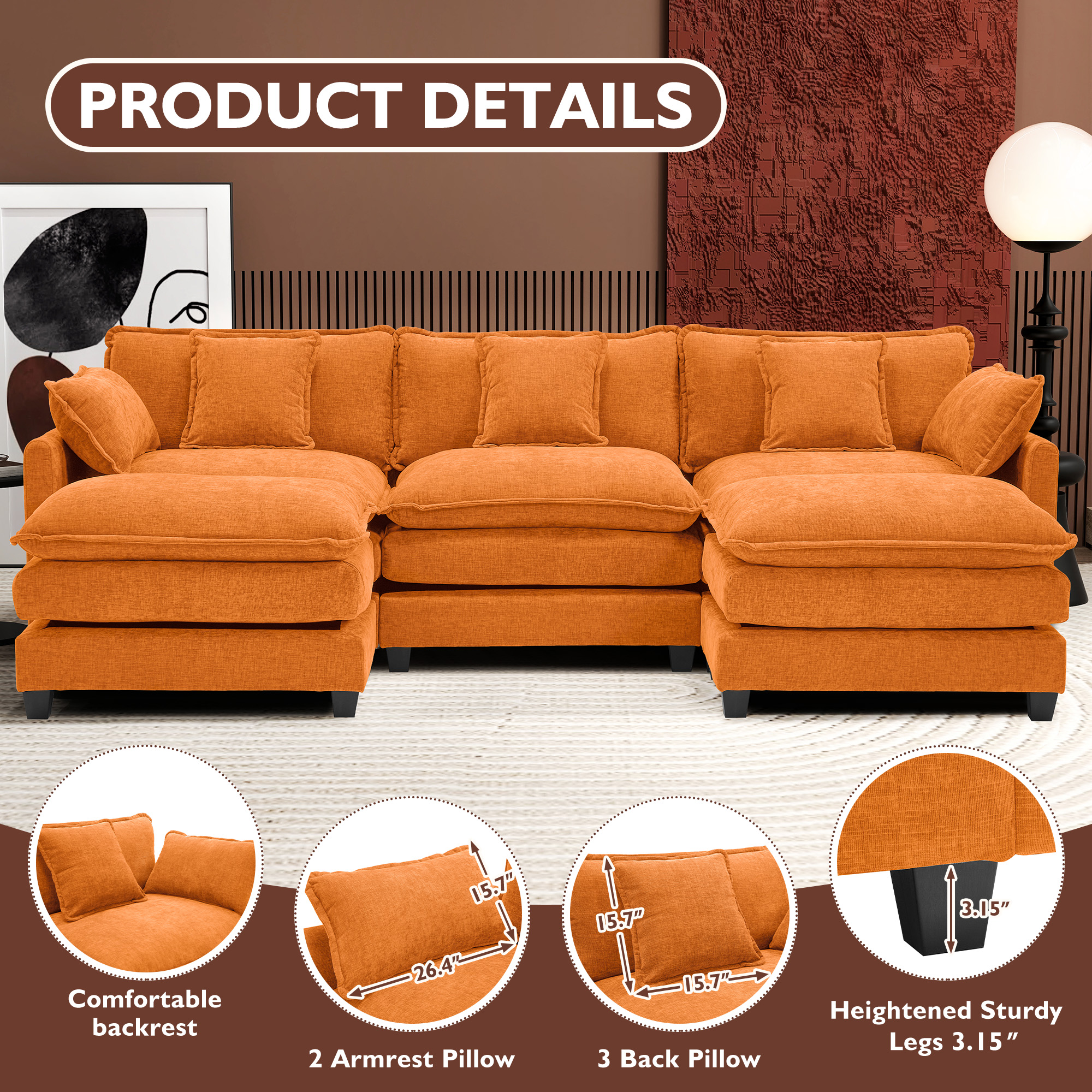 Cloudy 149.2'' Luxury Thickened Cushion Sectional Sofa