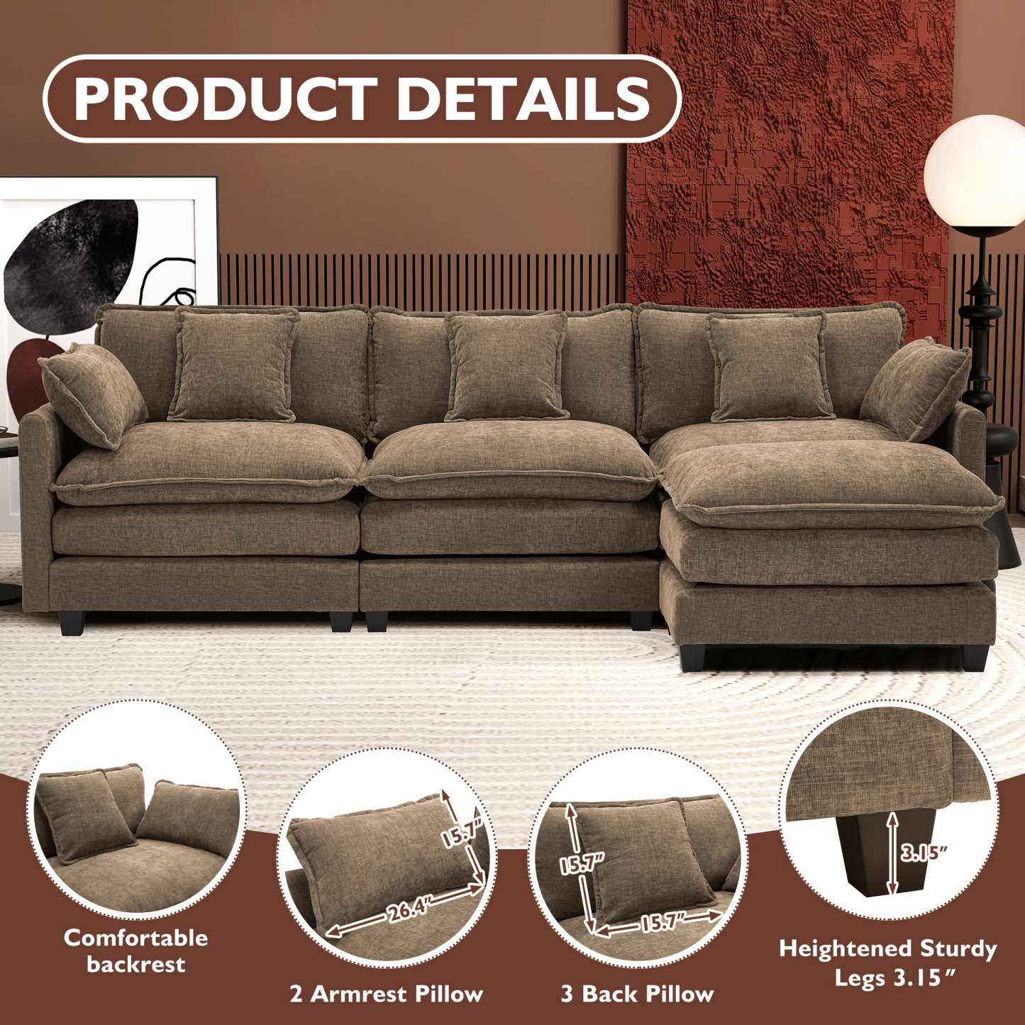 Cloudy 149.2'' Luxury Thickened Cushion Sectional Sofa