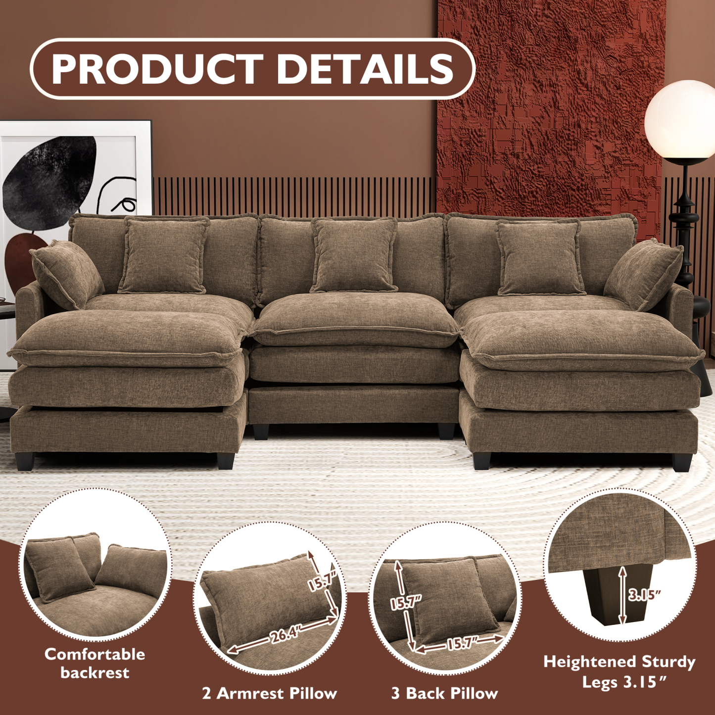 Cloudy 149.2'' Luxury Thickened Cushion Sectional Sofa