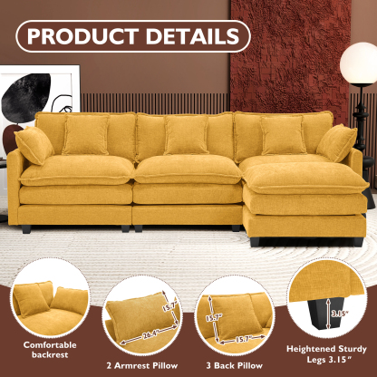 Cloudy 149.2'' Luxury Thickened Cushion Sectional Sofa