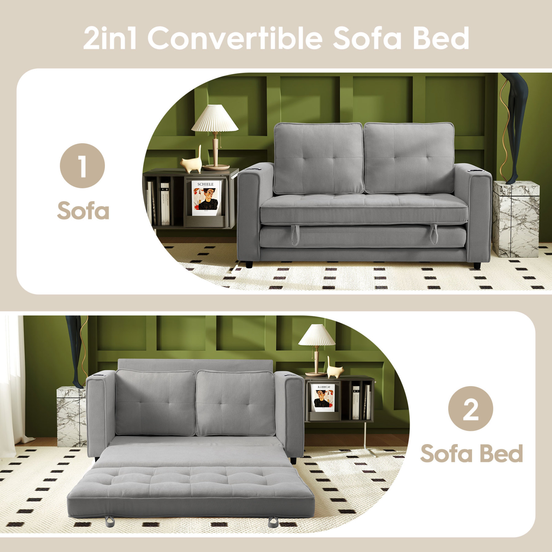 2 in 1 Convertible Sleeper Sofa Bed