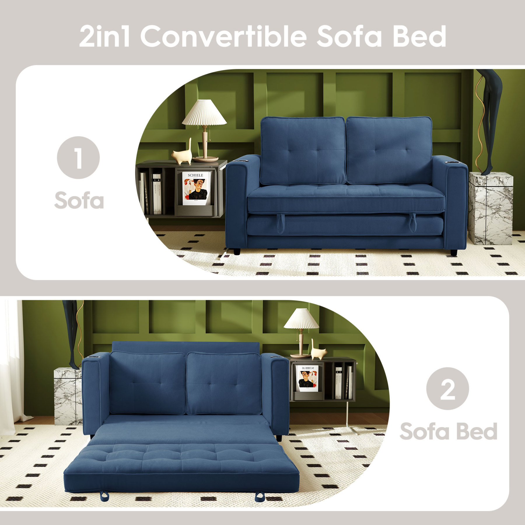 2 in 1 Convertible Sleeper Sofa Bed
