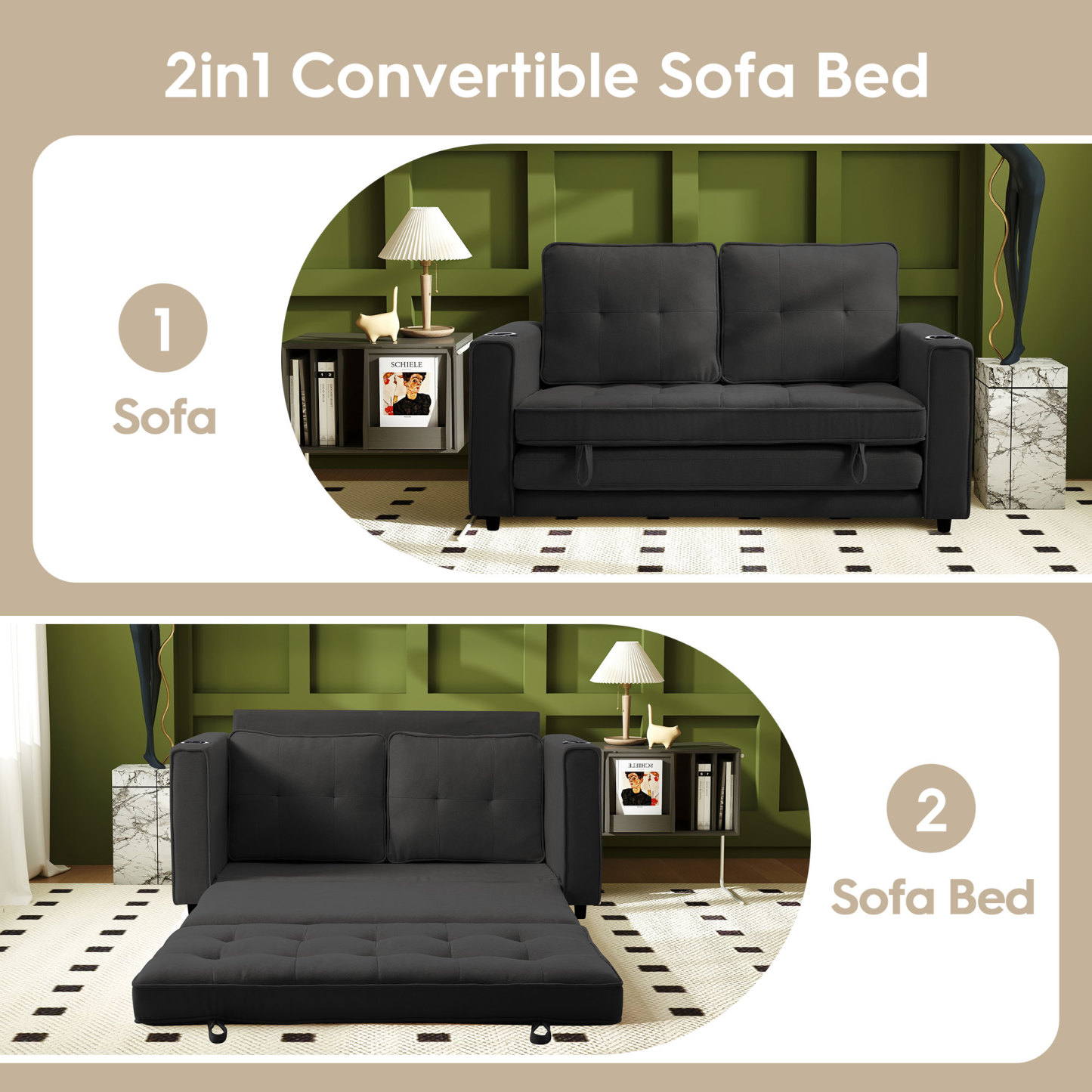 2 in 1 Convertible Sleeper Sofa Bed