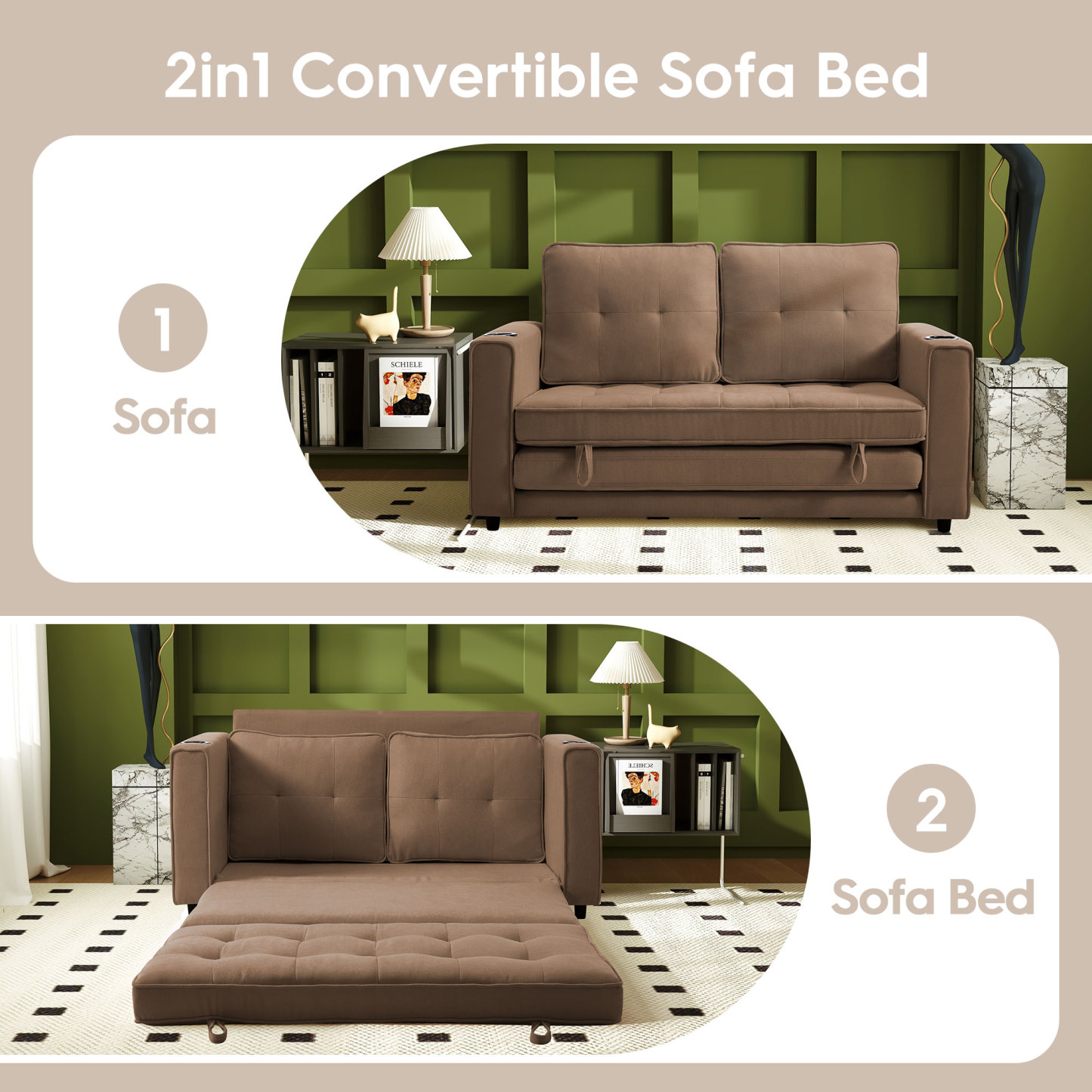 2 in 1 Convertible Sleeper Sofa Bed