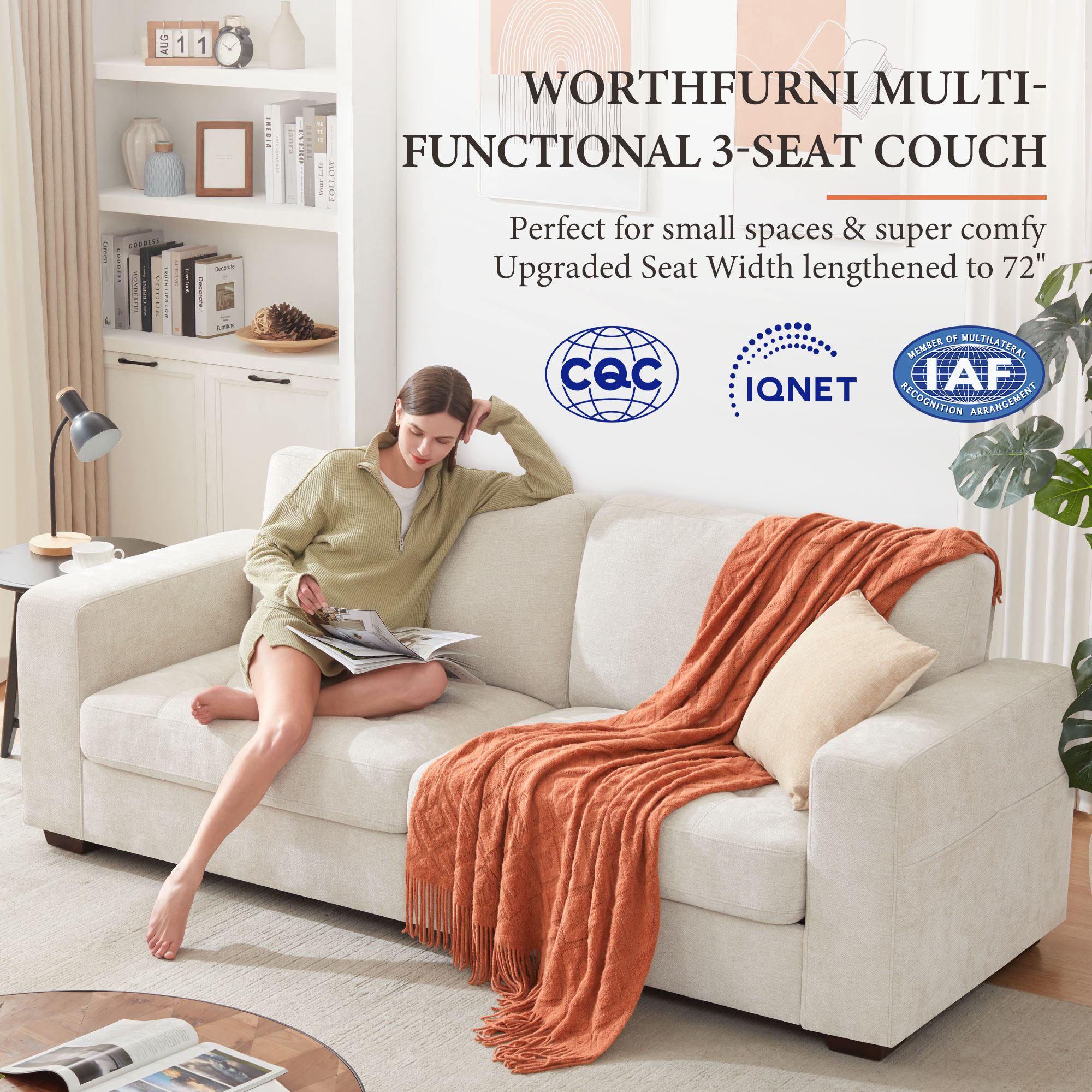 89” Modern 3 Seater Comfy Sofa