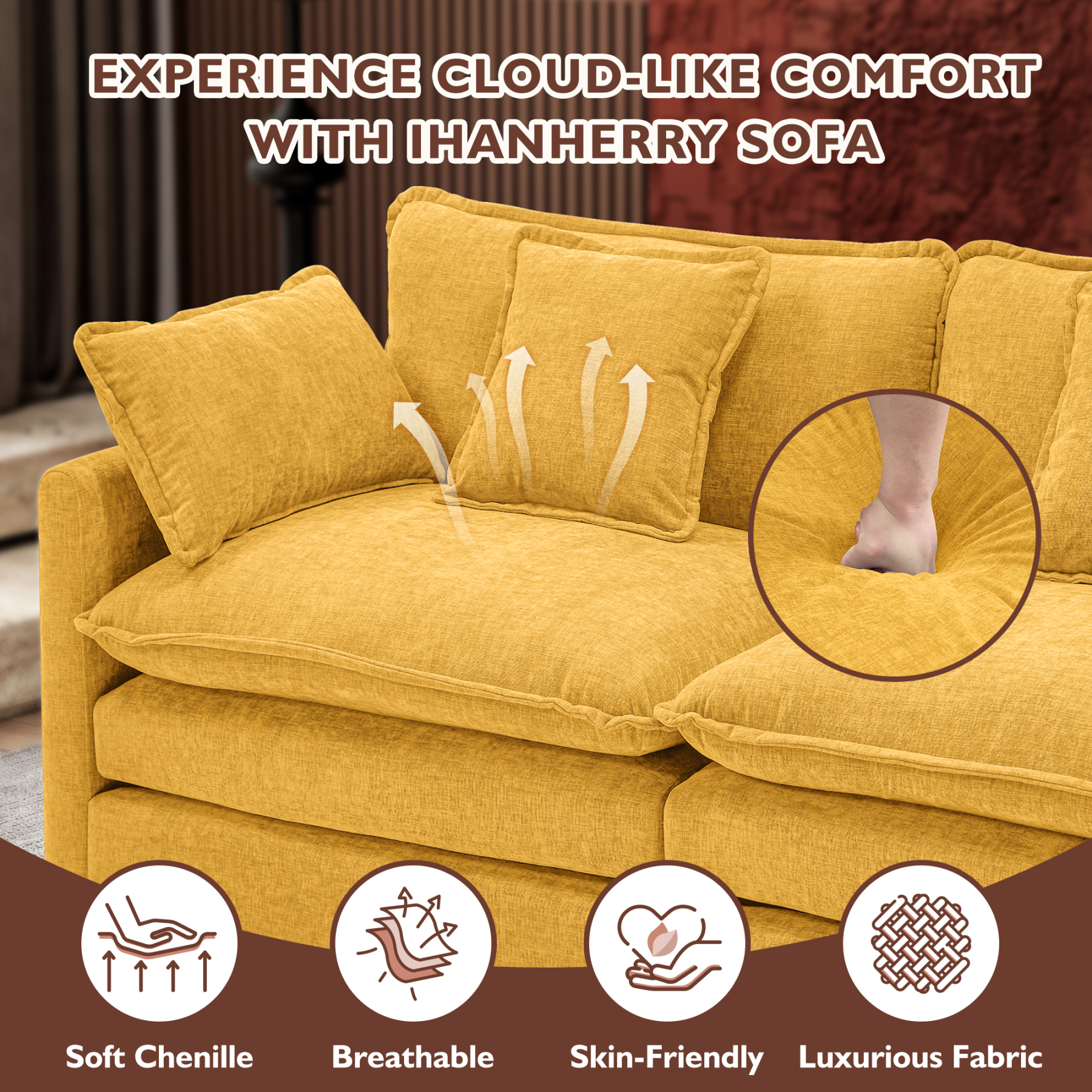Cloudy 149.2'' Luxury Thickened Cushion Sectional Sofa