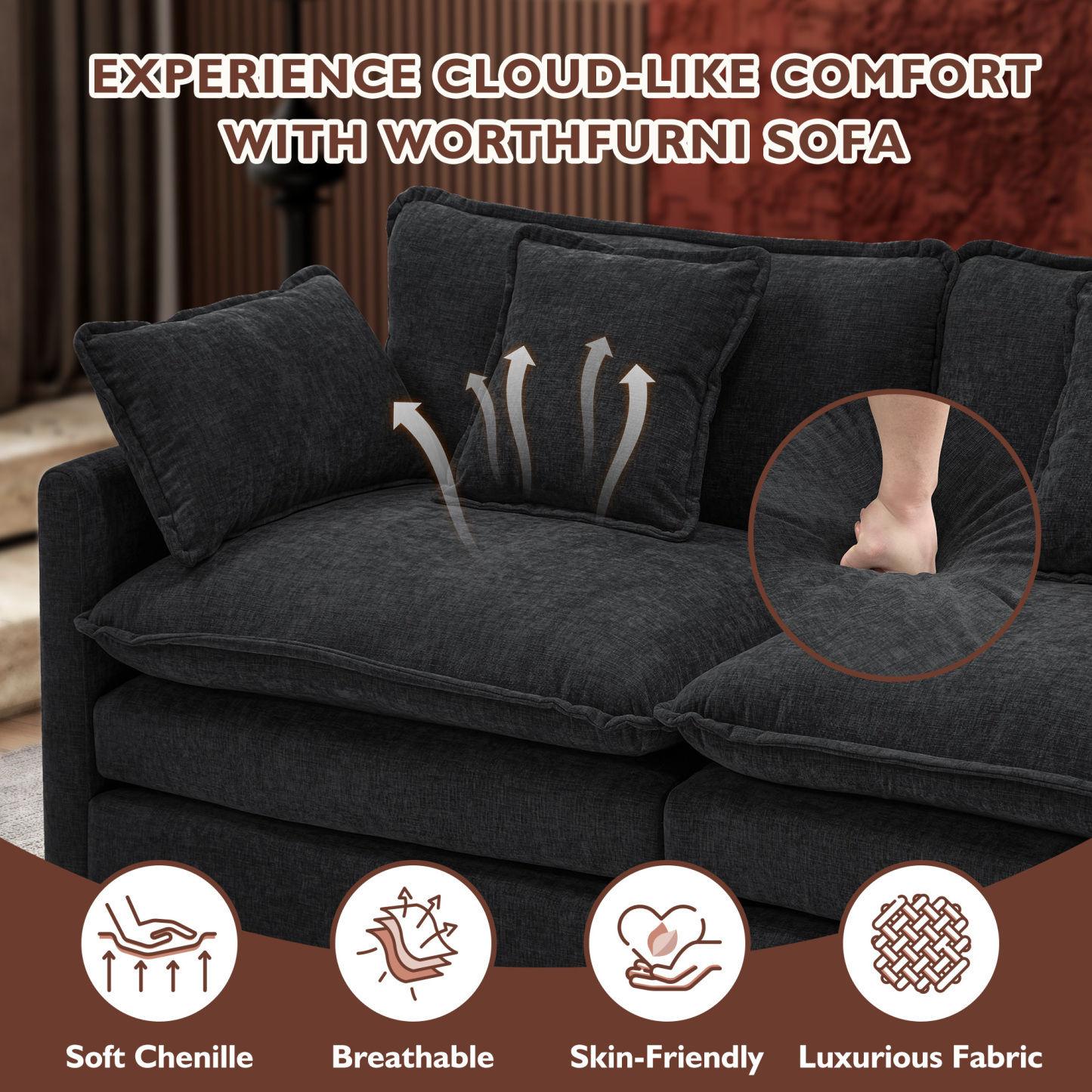 Cloudy 149.2'' Luxury Thickened Cushion Sectional Sofa