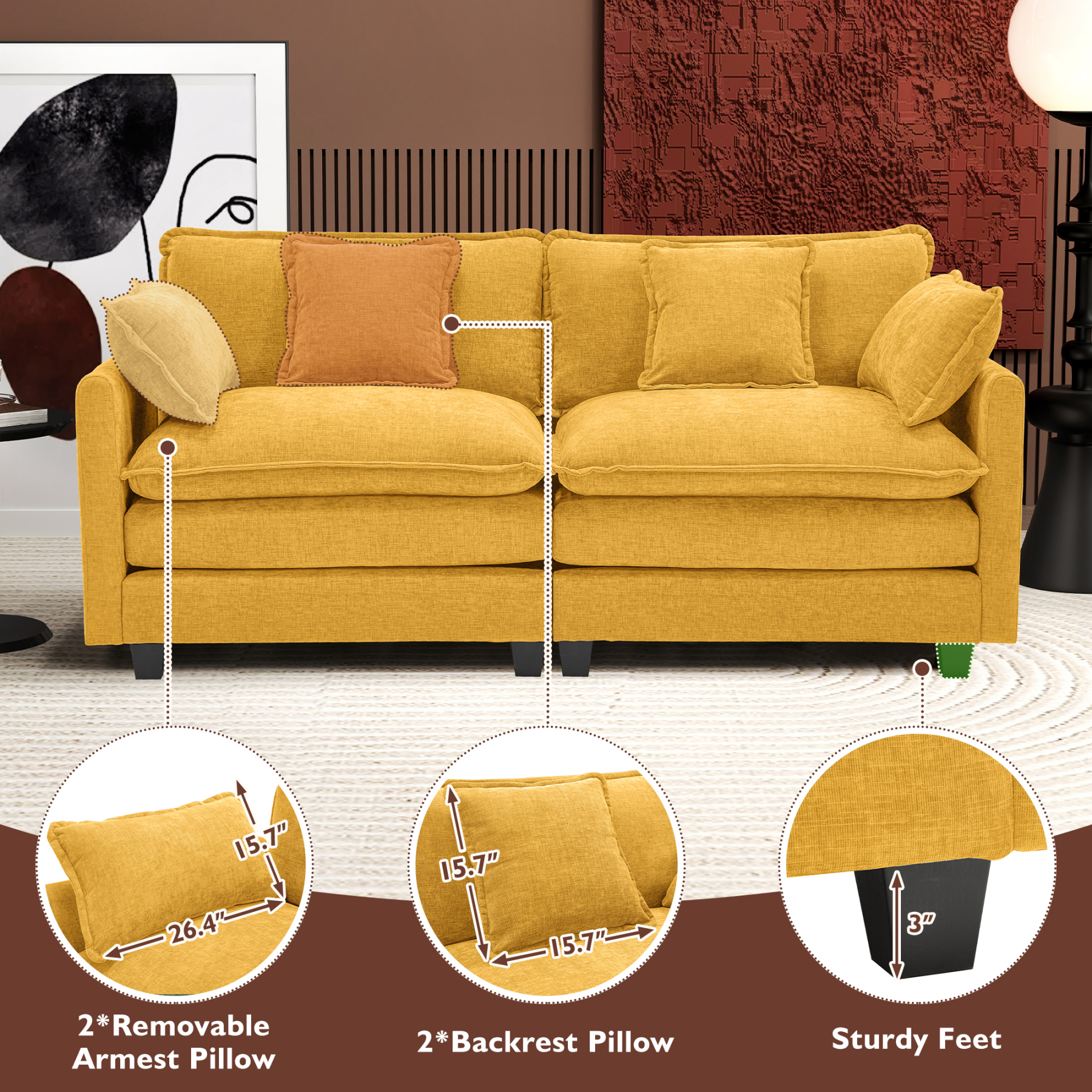 Cloudy 149.2'' Luxury Thickened Cushion Sectional Sofa