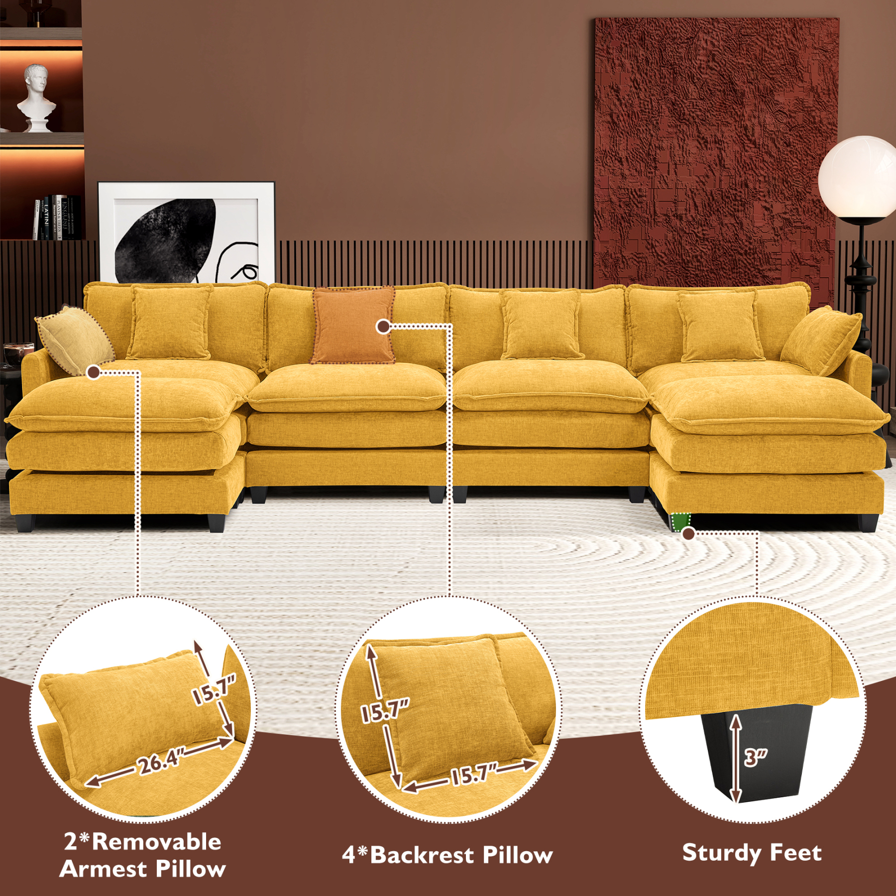 Cloudy 149.2'' Luxury Thickened Cushion Sectional Sofa
