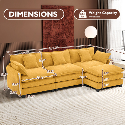 Cloudy 149.2'' Luxury Thickened Cushion Sectional Sofa
