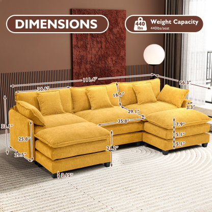 Cloudy 149.2'' Luxury Thickened Cushion Sectional Sofa