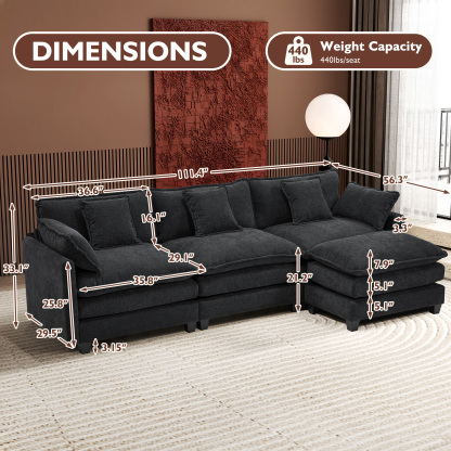 Cloudy 149.2'' Luxury Thickened Cushion Sectional Sofa